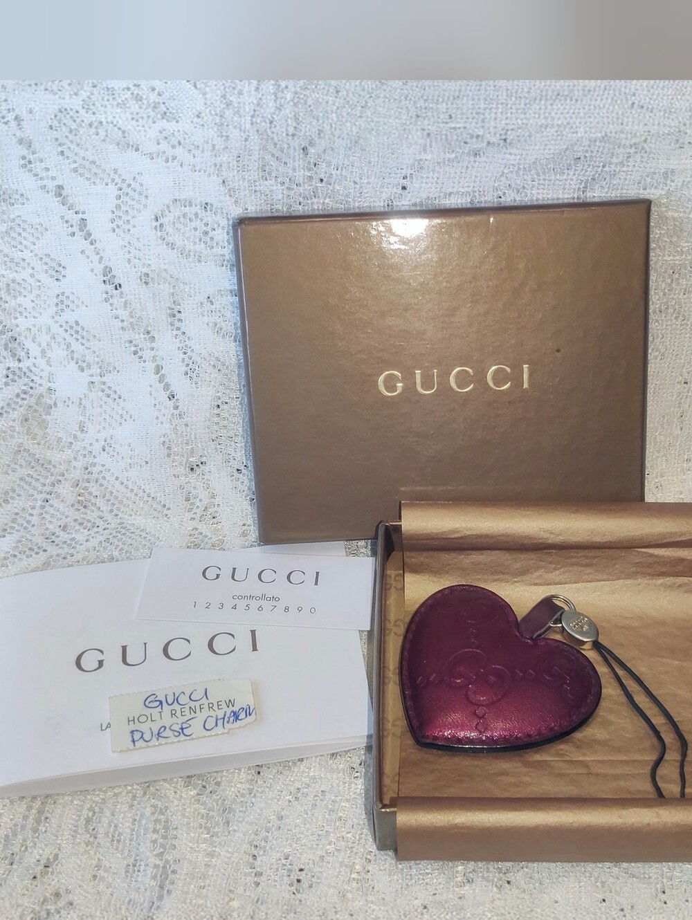 RARE - Guccissima Leather Heart Charm - Burgundy